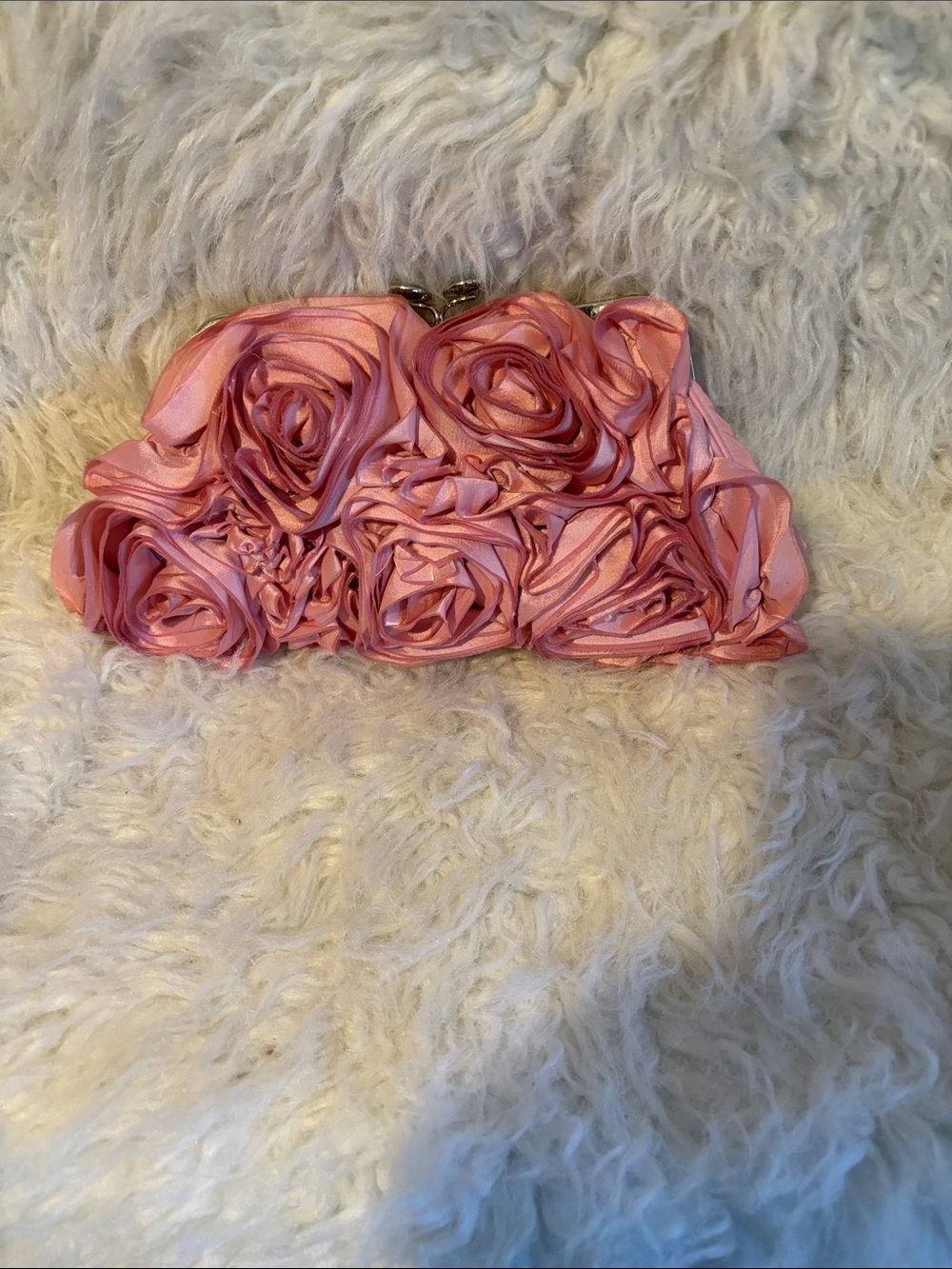 Pink Satin Rose Cluster Clutch